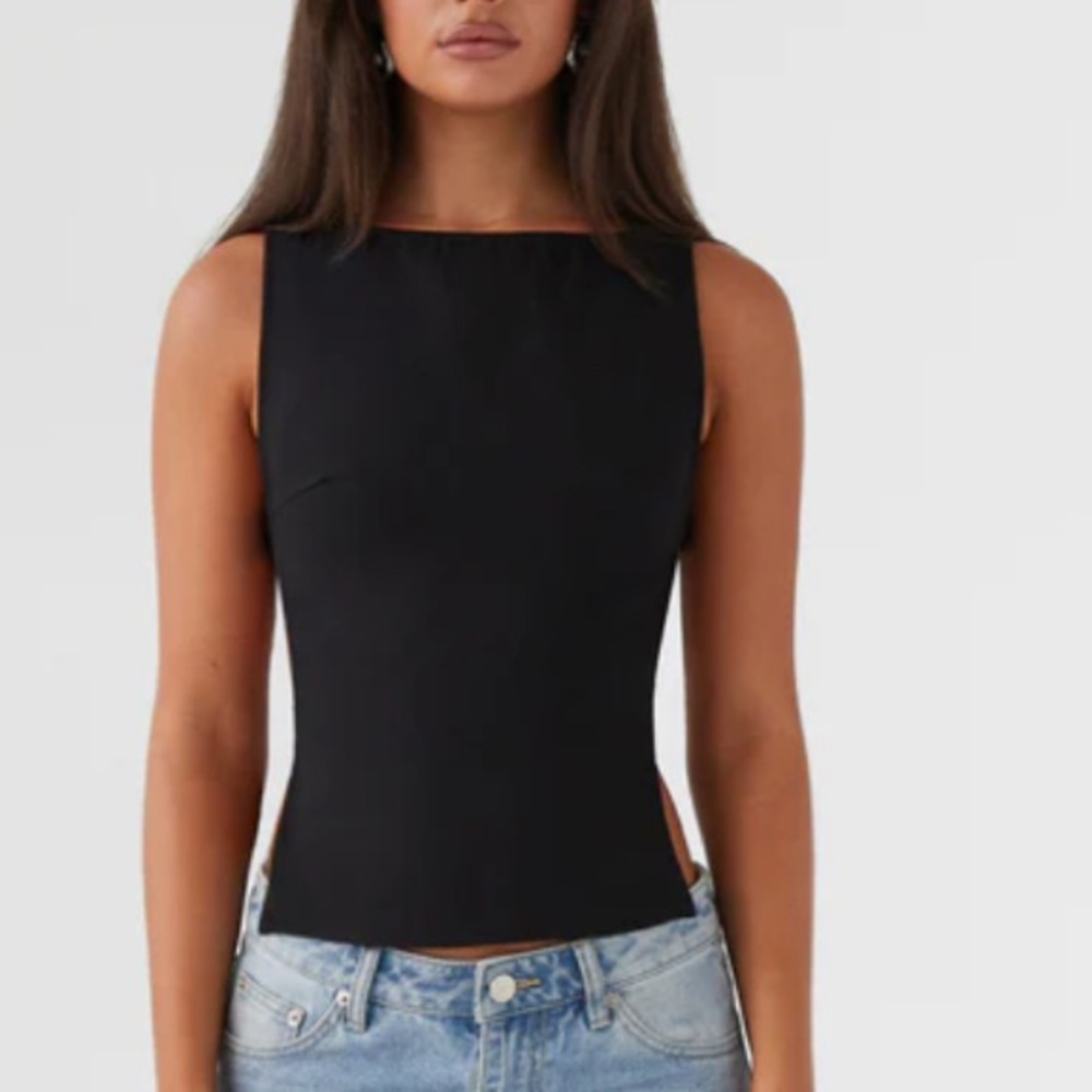 Peppermayo Black Sleeveless Square Neck Crop Top